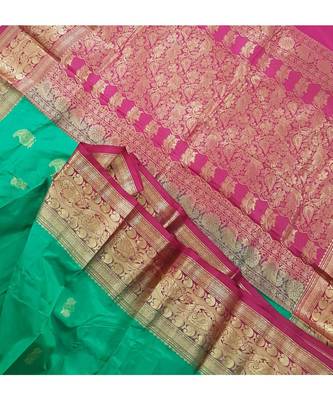 sea green pure kanjivaram silk Woven   saree with blouse 2