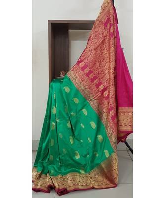 sea green pure kanjivaram silk Woven   saree with blouse 1