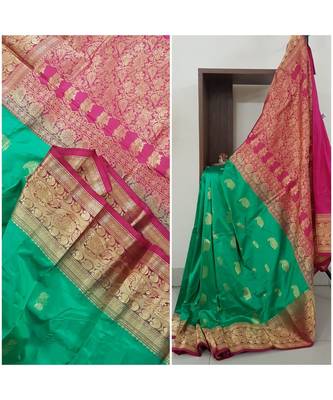 sea green pure kanjivaram silk Woven   saree with blouse 3