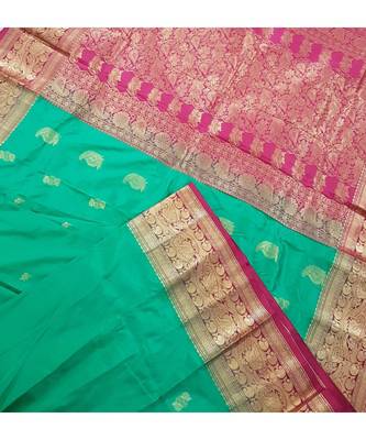 sea green pure kanjivaram silk Woven   saree with blouse 4