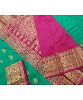 sea green pure kanjivaram silk Woven   saree with blouse 5