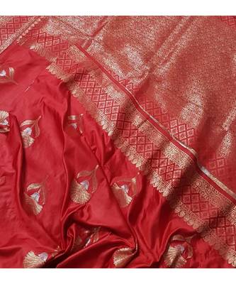 red faux raw dupion silk Woven   saree with blouse 1