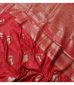 red faux raw dupion silk Woven   saree with blouse