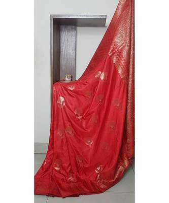 red faux raw dupion silk Woven   saree with blouse 2