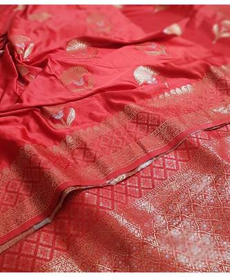 red faux raw dupion silk Woven   saree with blouse 3
