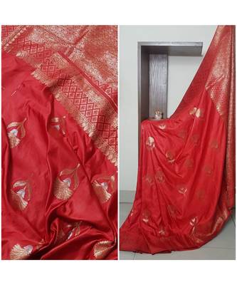 red faux raw dupion silk Woven   saree with blouse 4