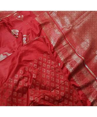 red faux raw dupion silk Woven   saree with blouse 5