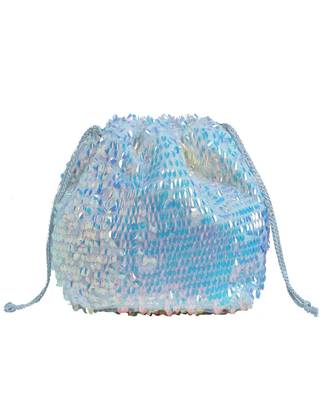 Net Potli Bag with shinny Blue Shimmer Work 2