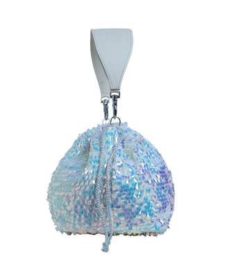 Net Potli Bag with shinny Blue Shimmer Work 4