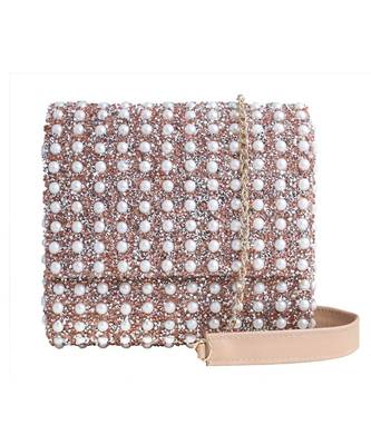 Pearl Studded Rose Gold Sling Bag 1