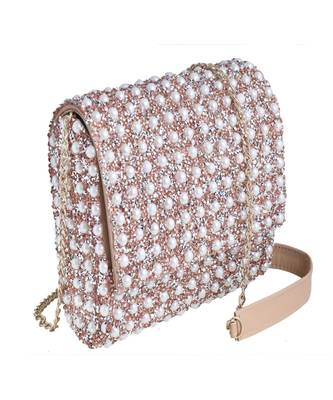 Pearl Studded Rose Gold Sling Bag 4