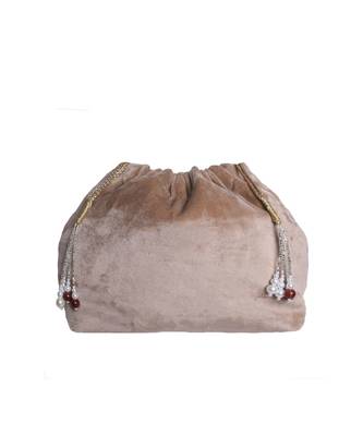 Designer Potli Bag with Zardozi work on Royal Beige Velvet 2
