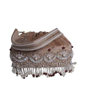 Designer Potli Bag with Zardozi work on Royal Beige Velvet 4