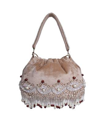 Designer Potli Bag with Zardozi work on Royal Beige Velvet 5
