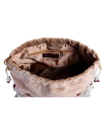 Designer Potli Bag with Zardozi work on Royal Beige Velvet 6