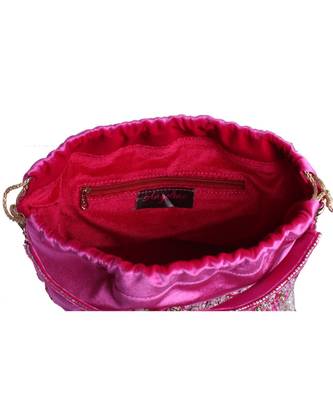Designer Potli Bag with Zardozi work on Vibrant Pink Velvet 6