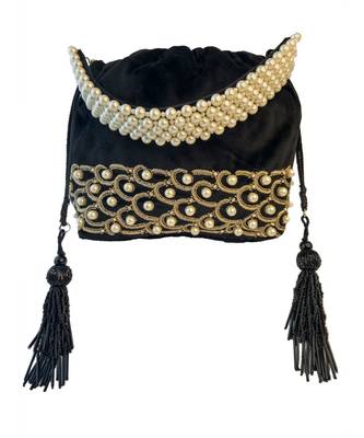 Sea Shell Design Potli Bag on a Royal Black Velvet 5