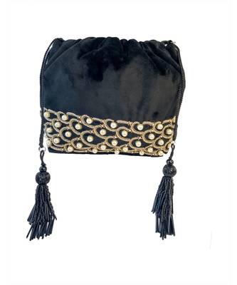 Sea Shell Design Potli Bag on a Royal Black Velvet 6