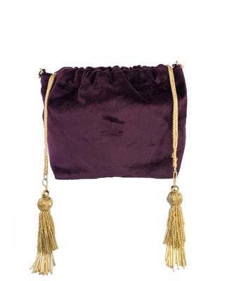 Gold Designer Work Potli Bag on Royal Purple Velvet 2