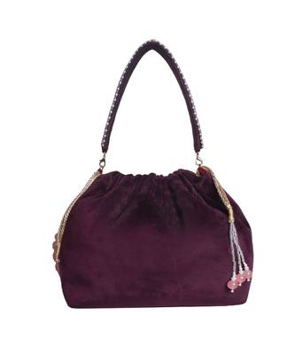 Lotus Pink Pearl Potli Bag on Purple Velvet 2
