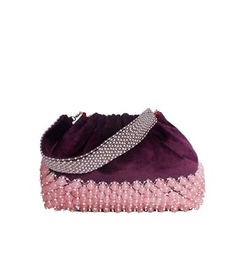 Lotus Pink Pearl Potli Bag on Purple Velvet 1