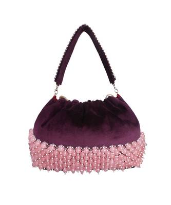 Lotus Pink Pearl Potli Bag on Purple Velvet 4