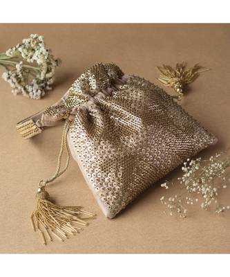 Beige Golden Potli Bag 1