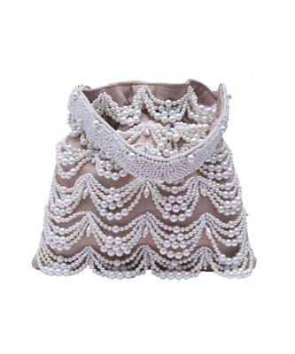 Beige White Pearl Potli Bag 3