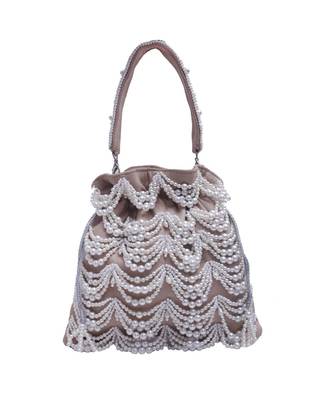 Beige White Pearl Potli Bag 4