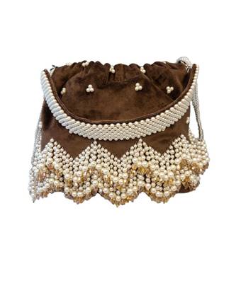 Brown with White Pearl  Potli Bag 1