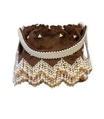 Brown with White Pearl  Potli Bag