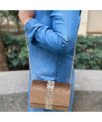 Beige Velvet Designer Sling Bag 1
