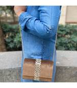 Beige Velvet Designer Sling Bag