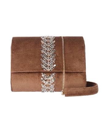Beige Velvet Designer Sling Bag 2