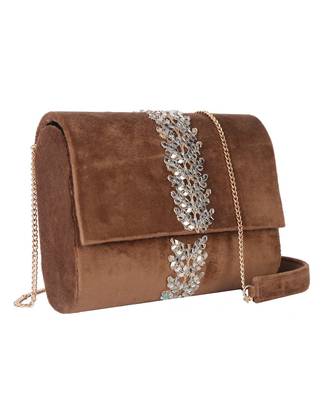 Beige Velvet Designer Sling Bag 4