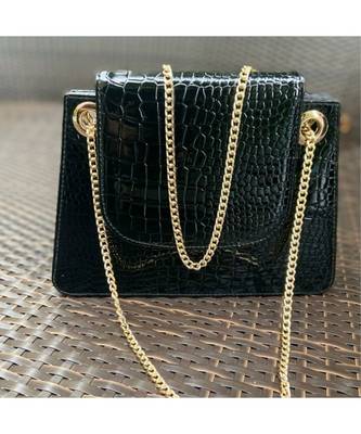 Crocodile design Black Sling Bag 1