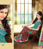 Blue and Brown printed Georgette saree with blouse