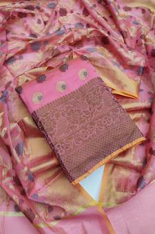 Pink Banarasi Jacquard Unstitched Salwar Suit Material With Innar