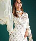 Off White Viscose Acrylic Women Woven Dress Material