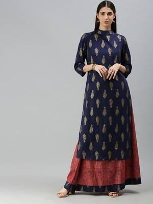 Navy-blue printed cotton party-wear-kurtis 1