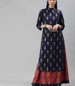 Navy-blue printed cotton party-wear-kurtis