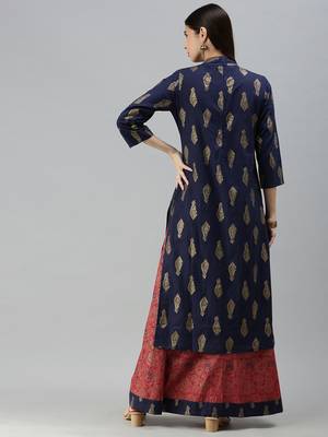 Navy-blue printed cotton party-wear-kurtis 2