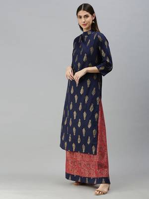 Navy-blue printed cotton party-wear-kurtis 3