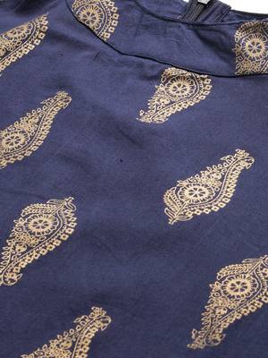 Navy-blue printed cotton party-wear-kurtis 5