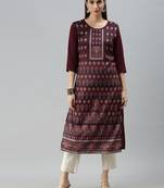 Chocolate Brown Crepe Printed Straight Kurta 