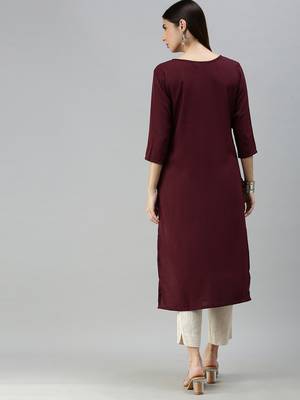 Chocolate Brown Crepe Printed Straight Kurta  2