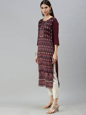 Chocolate Brown Crepe Printed Straight Kurta  3