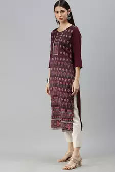 Chocolate Brown Crepe Printed Straight Kurta 