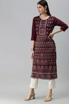 Chocolate Brown Crepe Printed Straight Kurta 