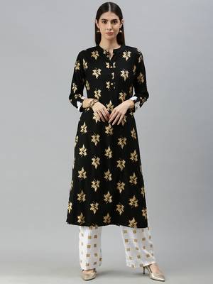 Black Plain Rayon Party-Wear-Kurtis 1
